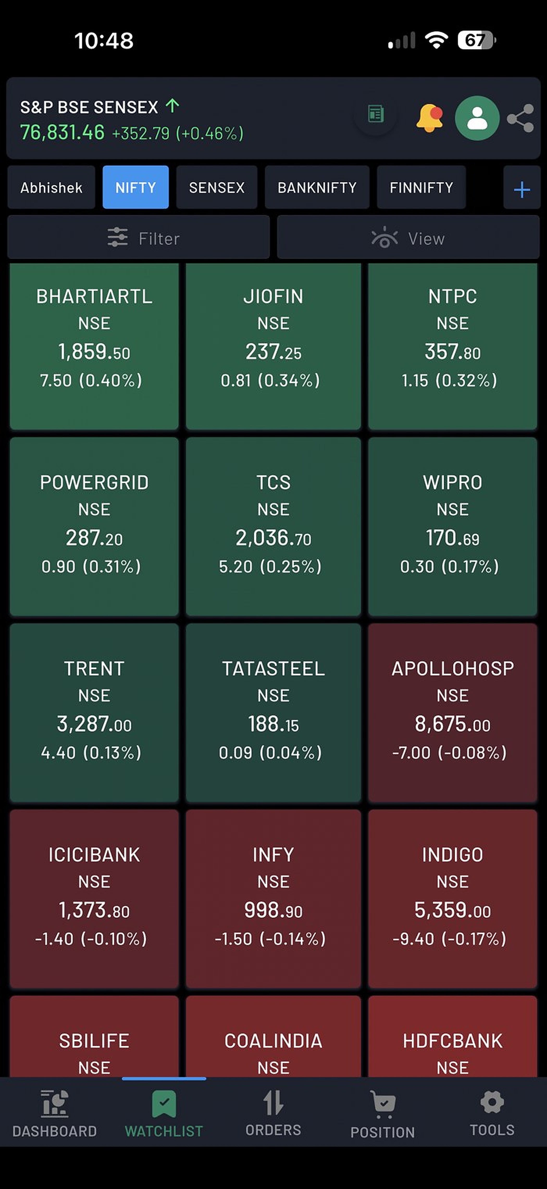 PCJ Invest app — live market watchlist