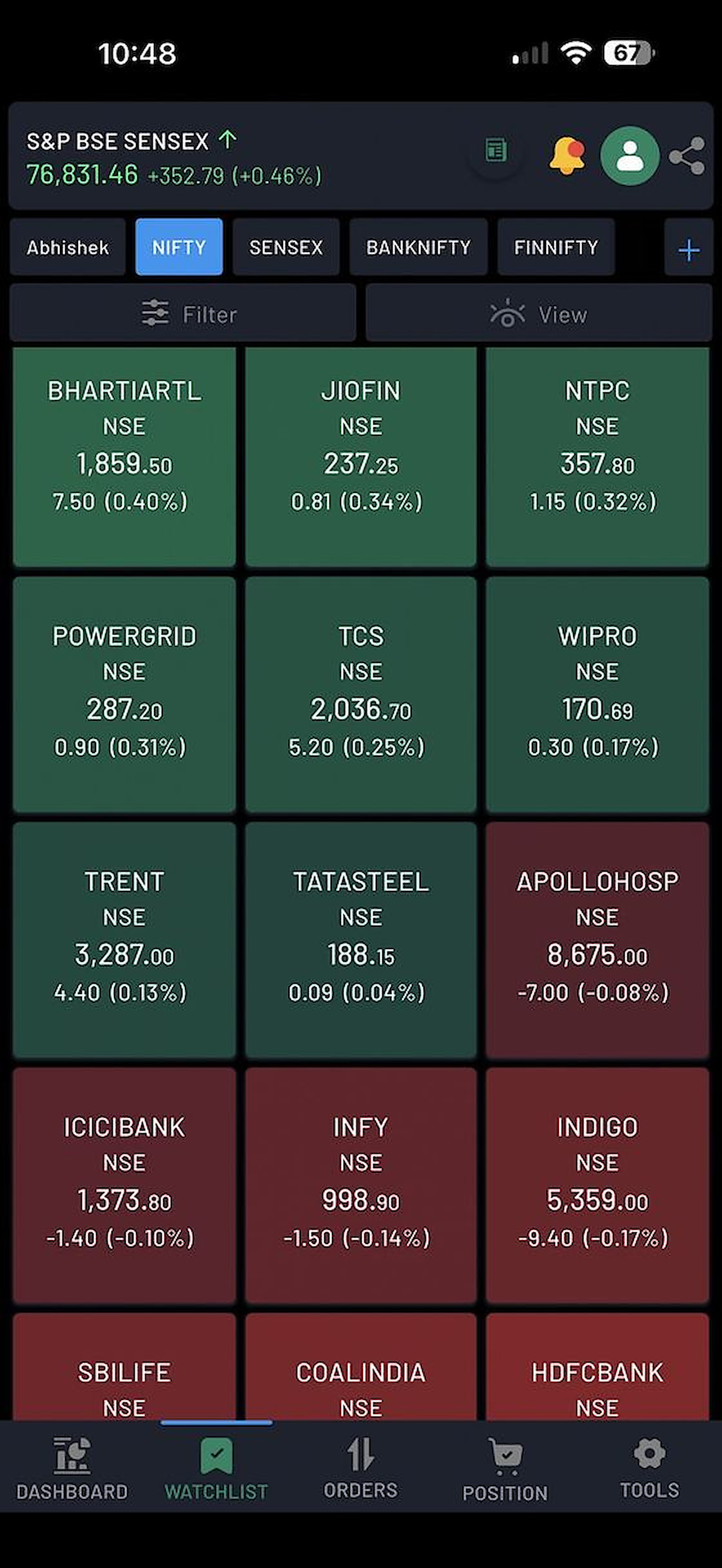 PCJ Invest app — live market watchlist